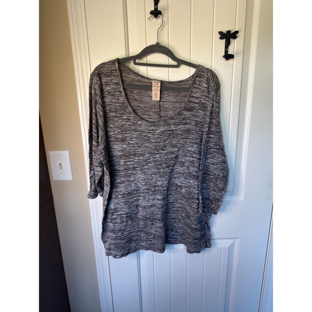Faded Glory Womens 2X Gray Space Dye Scoop Neck 3/4 Sleeve Knit Top Pullover